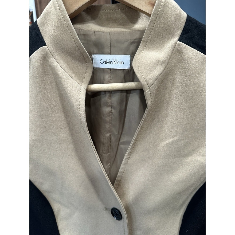 Calvin Klein Taupe Black Colorblock Sheath Shirt Dress Office Cocktail Size 4 - Picture 5 of 8